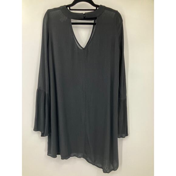 Mossimo Supply Co. Black Boho Gauzy Long Sleeve Keyhole Lightweight Mini Dress - Picture 3 of 8